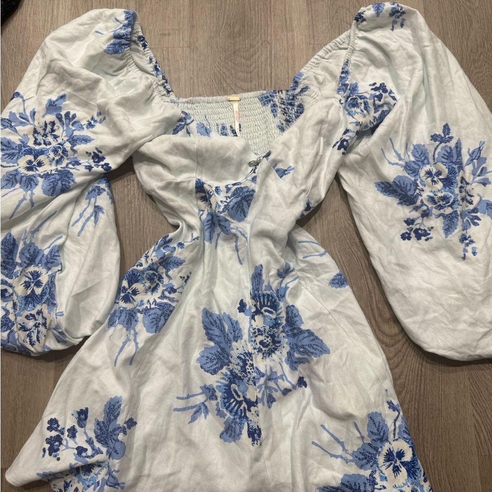 Free People Long Sleeve Dress with Blue Floral Design